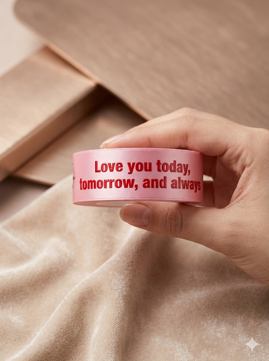 Pink Love You Today Tomorrow Always Printed Ribbon for Gift Wrapping & Decoration