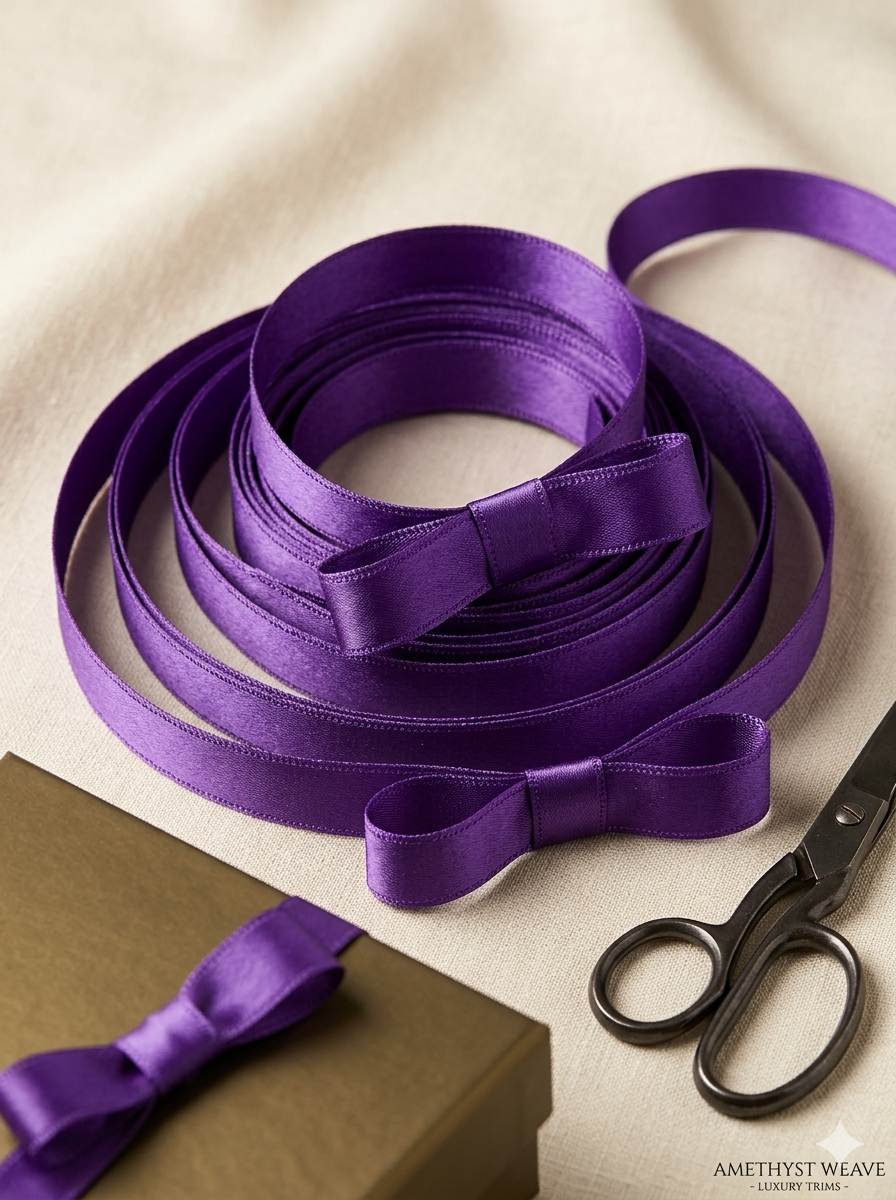 Premium Purple Satin Ribbon Roll for Gift Wrapping, Cake Packaging & Decoration