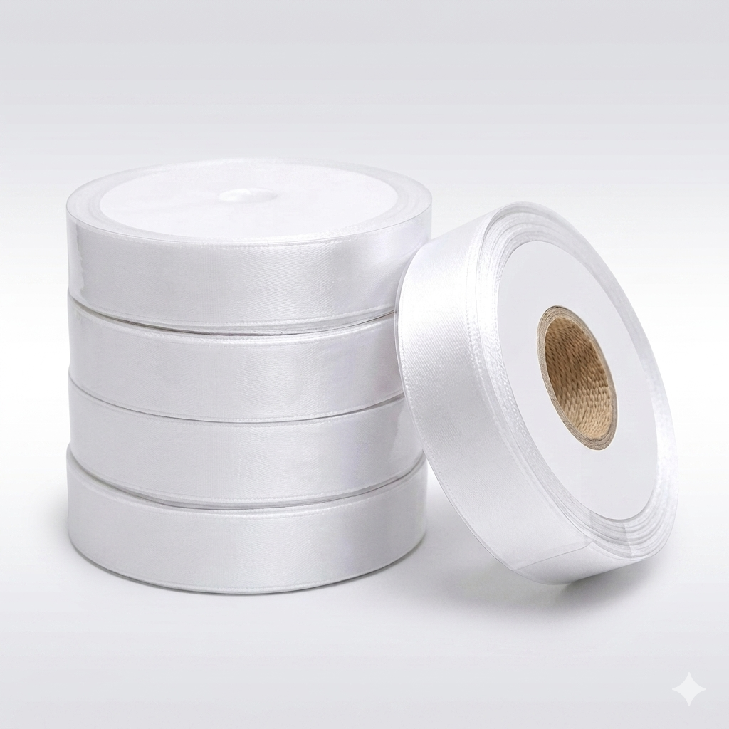 Premium White Satin Ribbon Roll for Gift Wrapping, Cake Packaging & Decoration
