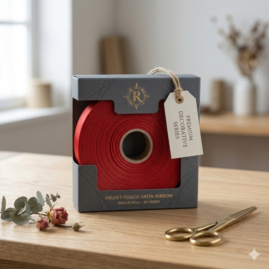 Premium Red Velvet-Touch Satin Ribbon Roll – 25 Yards for Gift Wrapping, Cake Packaging & Decoration