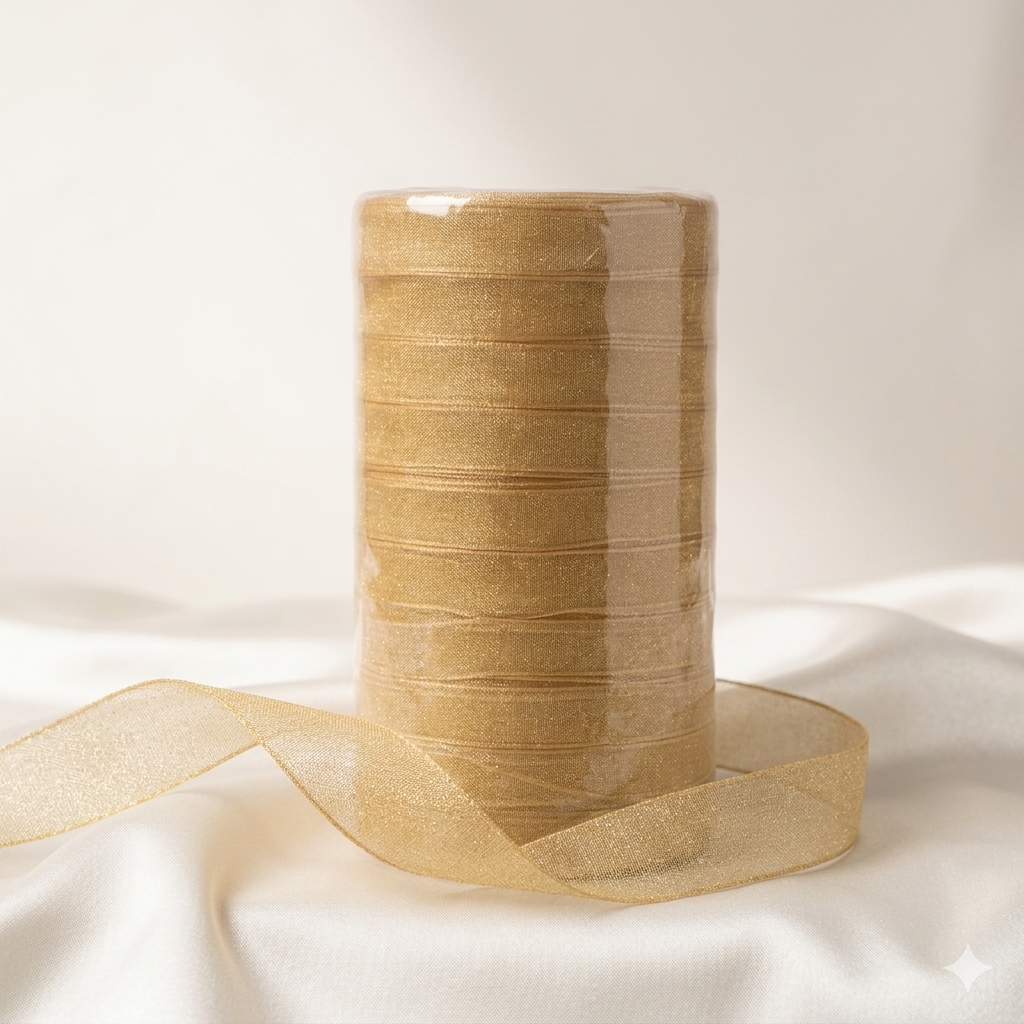 Premium Gold Sheer Organza Ribbon Roll for Gift Wrapping, Cake Packaging & Decoration