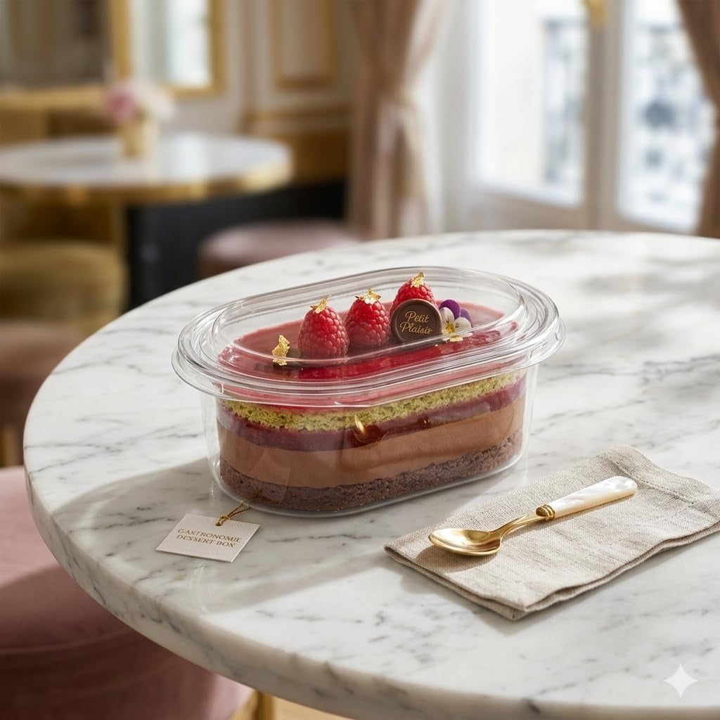 Clear Oval Dessert Boxes with Lid (Pack of 25) | Disposable Leak-Proof Dessert Containers for Tiramisu, Pudding, Mousse, Cake | Transparent Boxes (Oval, Set Of 25)