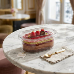 Clear Oval Dessert Boxes with Lid (Pack of 25) | Disposable Leak-Proof Dessert Containers for Tiramisu, Pudding, Mousse, Cake | Transparent Boxes (Oval, Set Of 25)