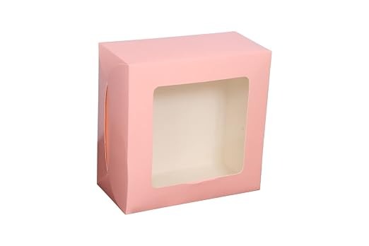 Pink Window Cake & Chocolate Box for 1 Kg Cake (8 x 8 x 5 Inch) | Premium Cardboard Packaging Box | Pack of 12