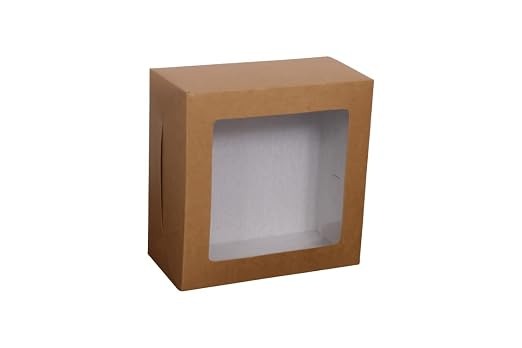 Brown Kraft Window Cake Box for 1 Kg Cake (10×10×5 Inch) – Pack of 12