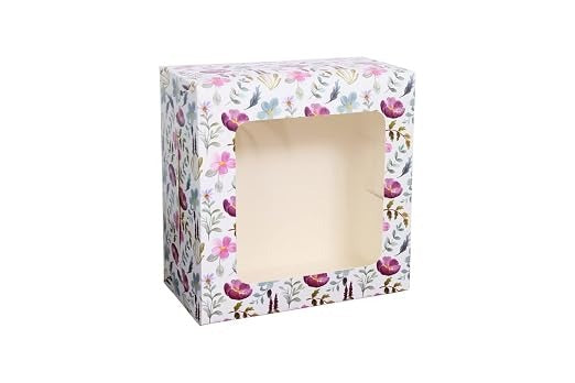 Floral Window Cake Box for 1 Kg Cake (8×8×5 Inch) – Pack of 12