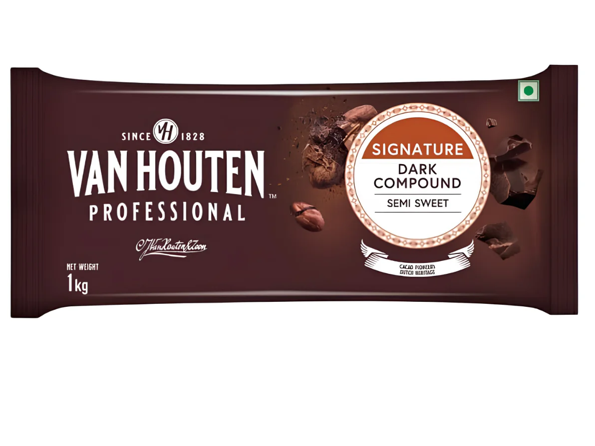 Van Houten Semi Sweet Dark Compound Chocolate Slab 1kg | Premium Chocolate Compound for Baking & Desserts