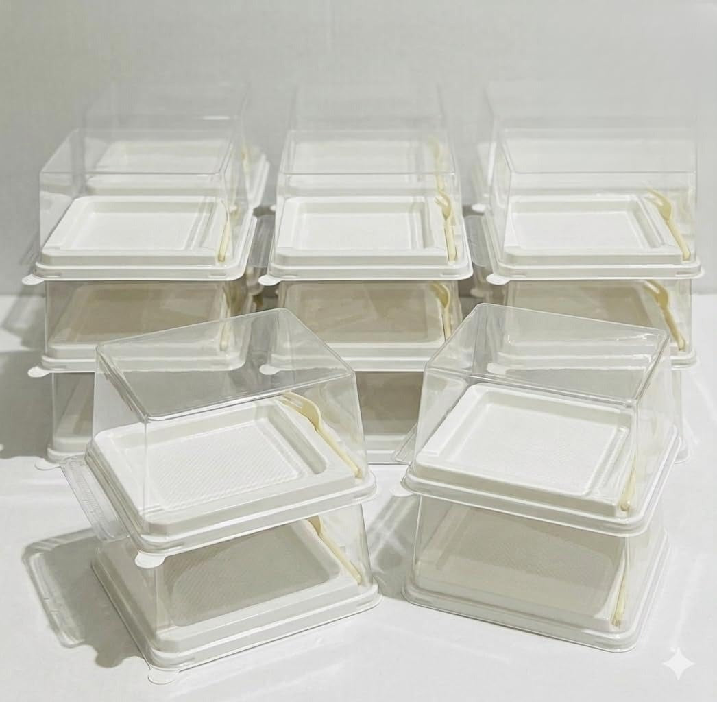 Clear Square Dessert Boxes with Lid | Disposable Leak-Proof Dessert Containers for Tiramisu, Pudding, Mousse, Cake | Transparent Boxes (Square Pack of 12)