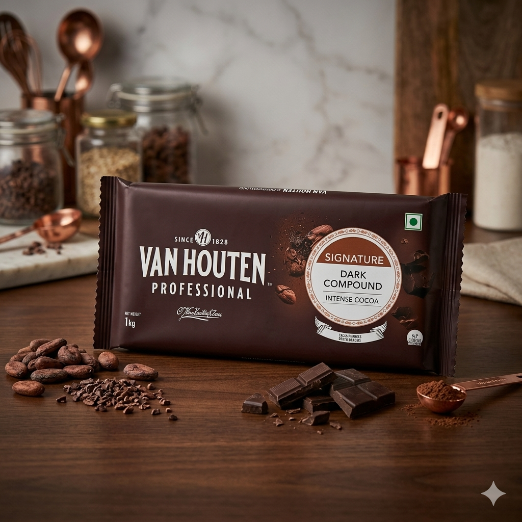 Van Houten Intense Dark Compound Chocolate Slab 1kg | Premium Dark Chocolate Compound for Baking & Desserts