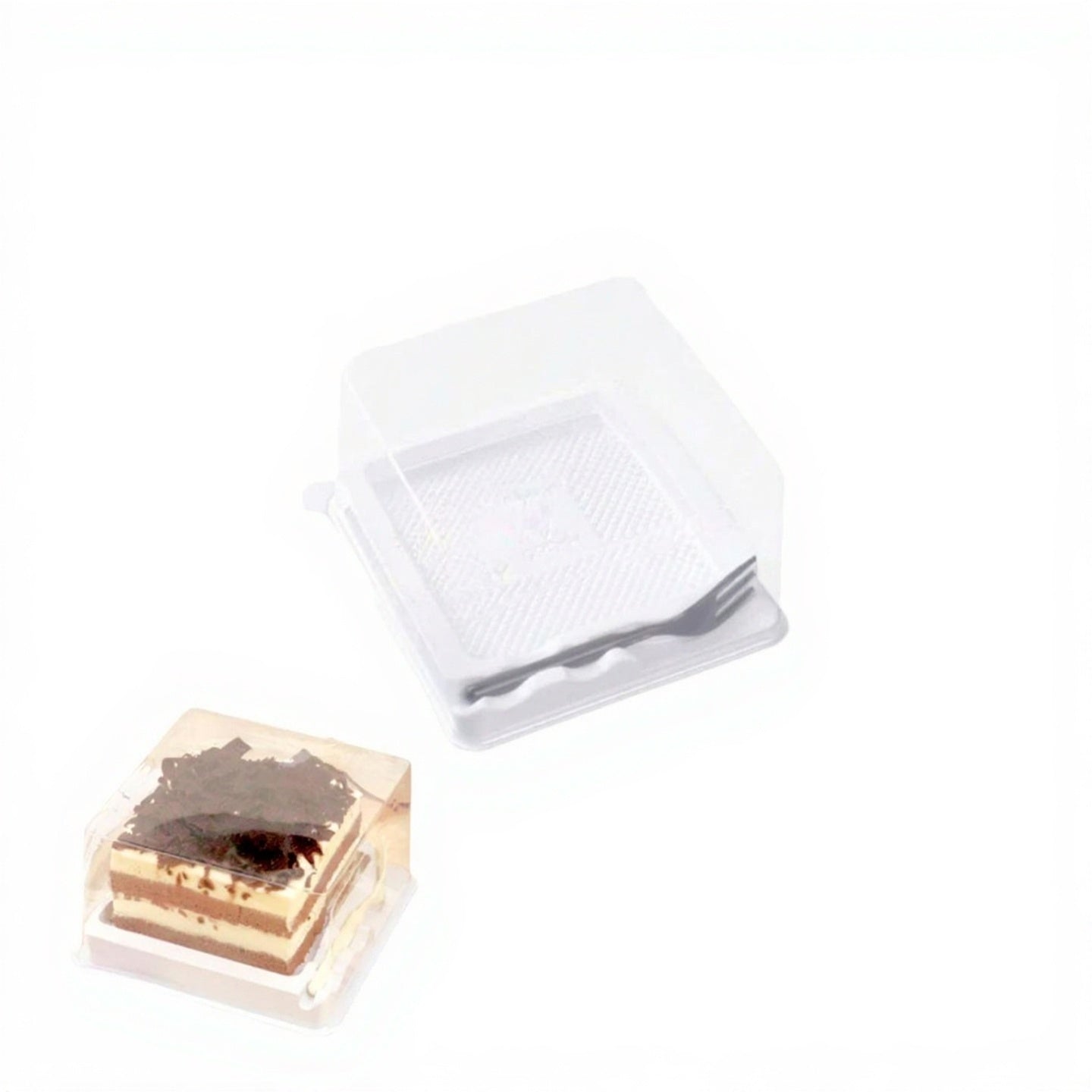 12 PCS White Transparent Small Cheese Cake Box with Fork and Lid, Size 4.5x4.5 Inch Height 2.7 Inch, Desserts, Mousses, Pudding, Containers, Bakery Packaging DIY Mini Gift Box, Festivals Food Packing