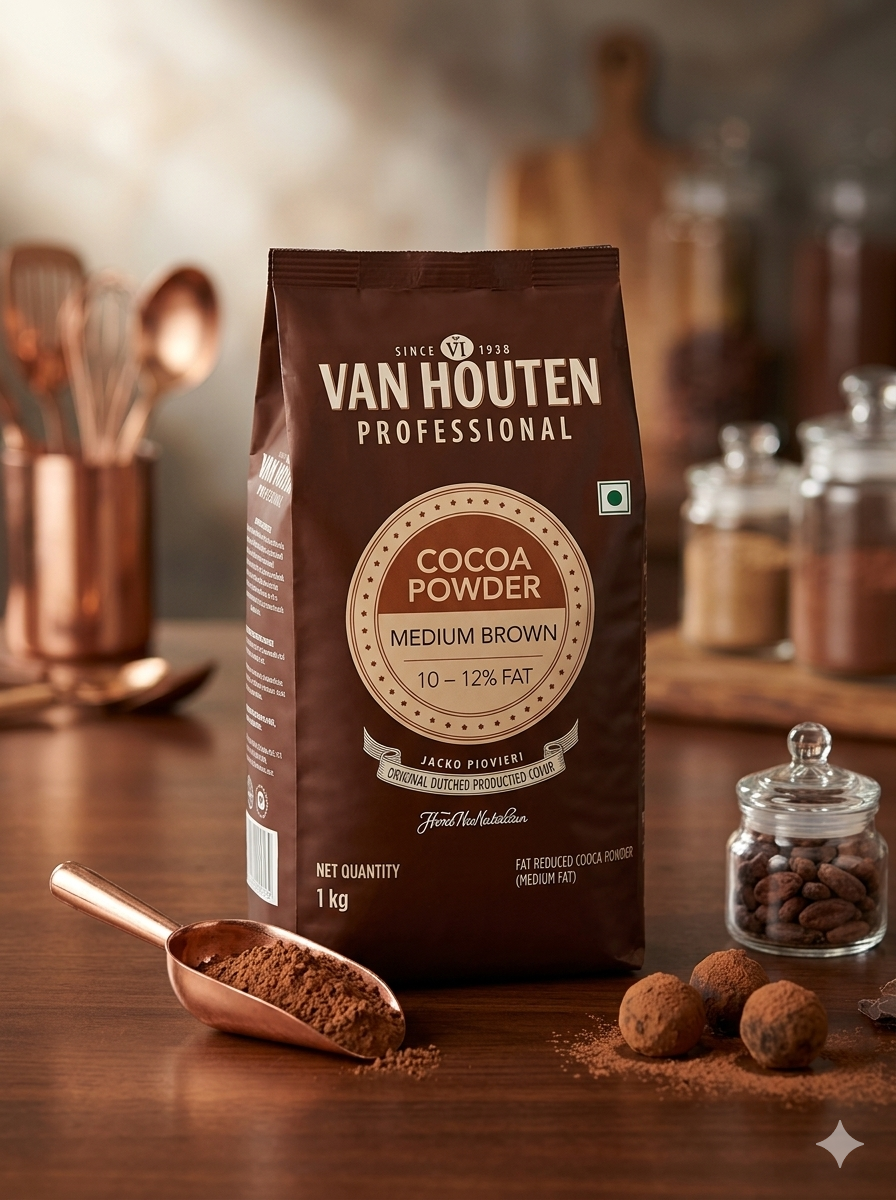 Van Houten Cocoa Powder || 1kg - Medium Brown || Original Dutch Processed - Unsweetened || 100% Cocoa Beans ||MRP 1195/-RS PER KG