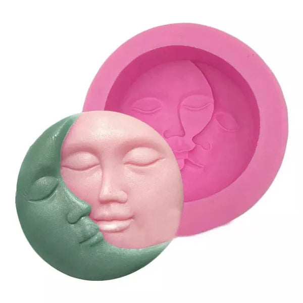 3D Sun and Moon Face Soft Silicone Mold Fondant Mold Couple