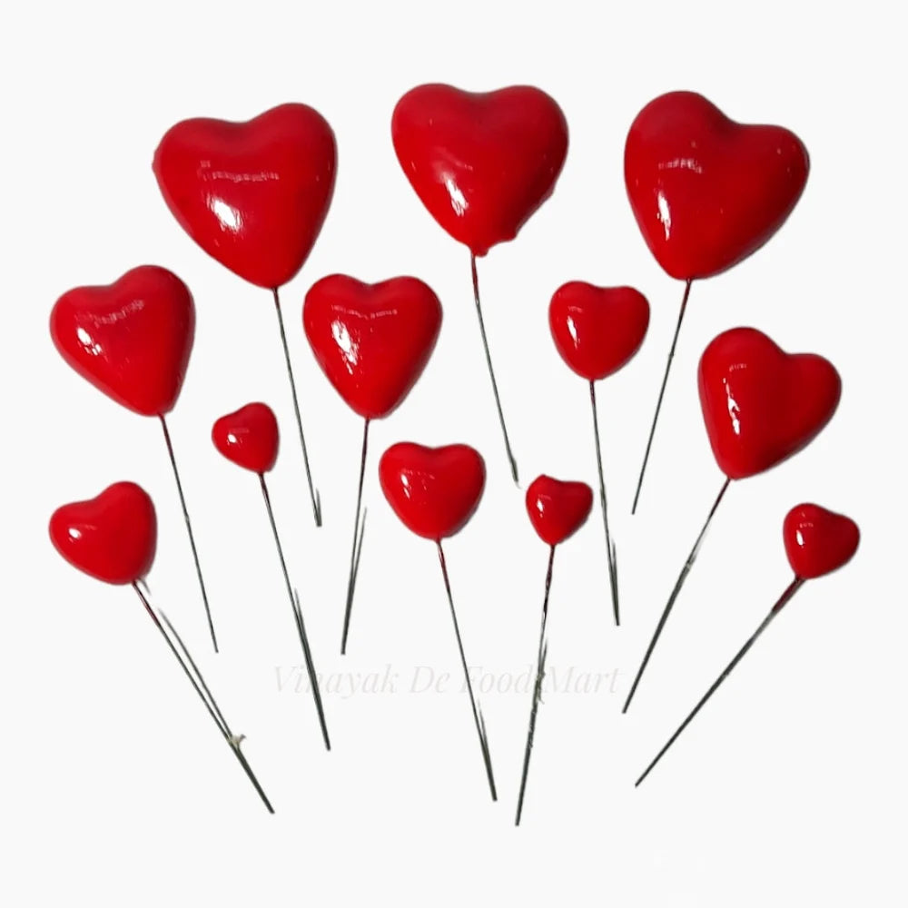 Red Faux Heart Toppers for Cake Decoration (20 Pcs)