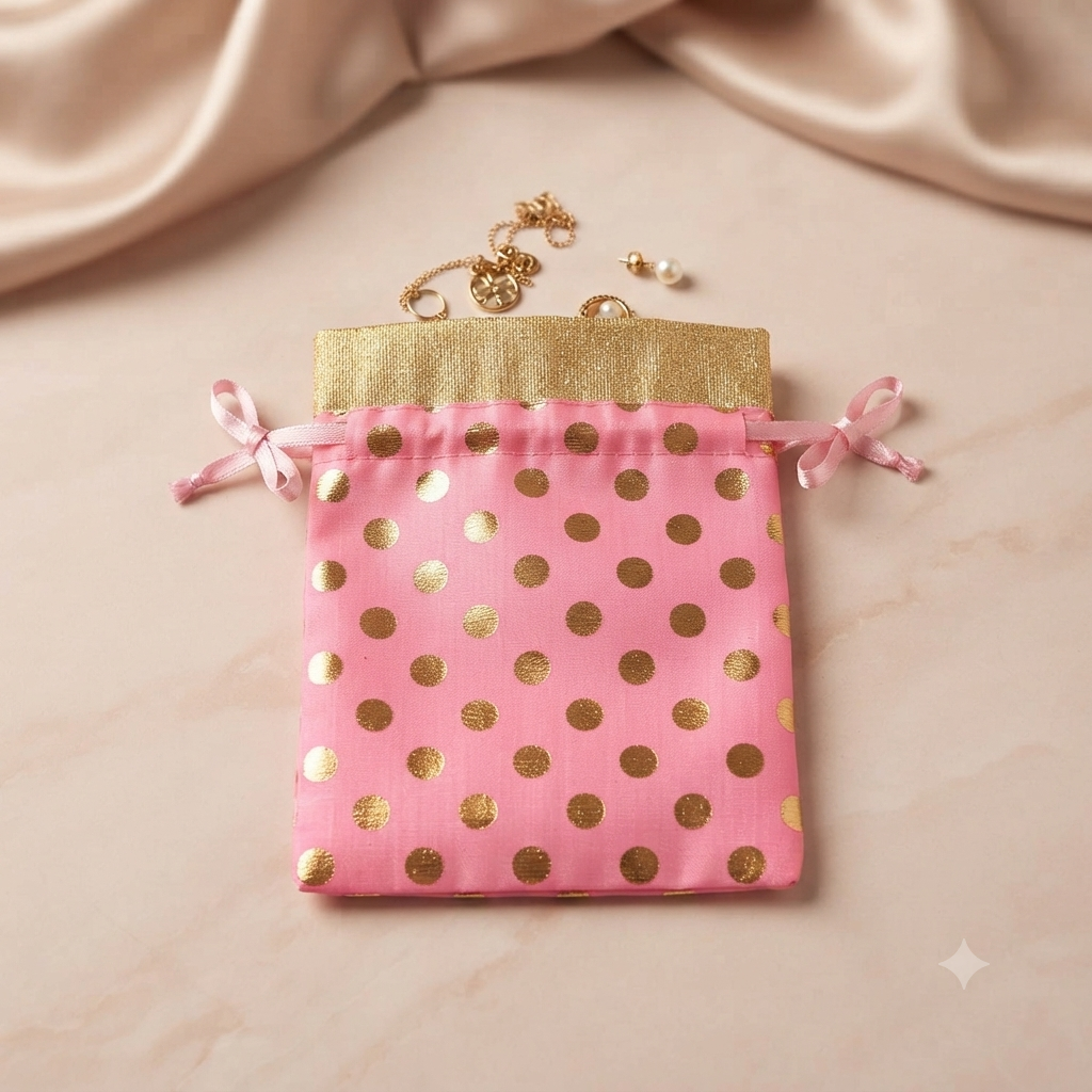 Premium Gold Polka Dot Organza Potli Gift Bag