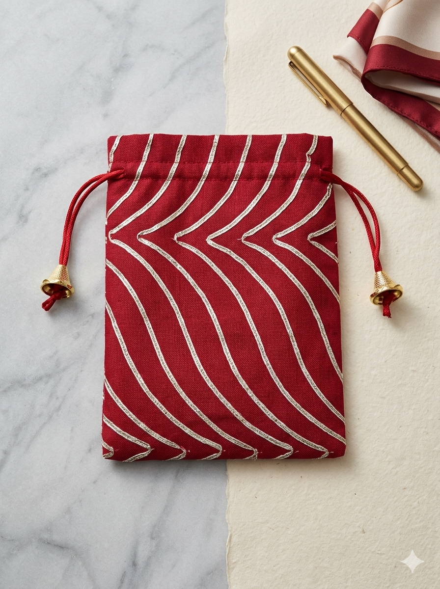 Premium Organza Drawstring Gift Potli Bag with Gold Foil Design