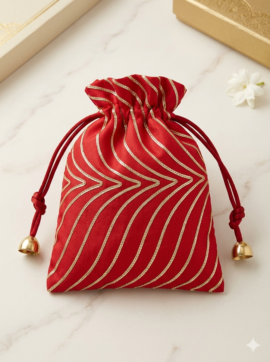 Premium Organza Drawstring Gift Potli Bag with Gold Foil Design
