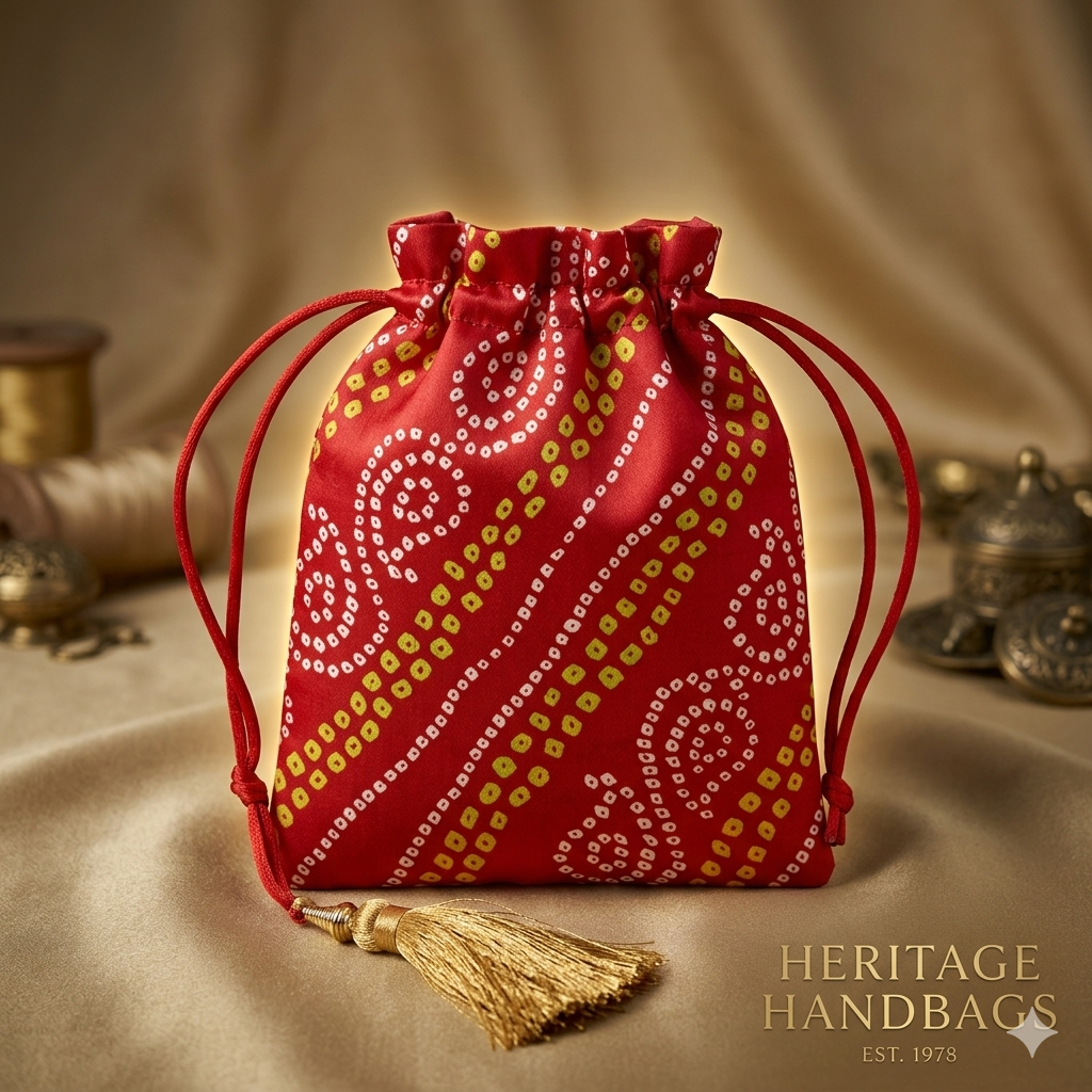 Traditional Bandhani Print Drawstring Potli Gift Bag (12 pcs)