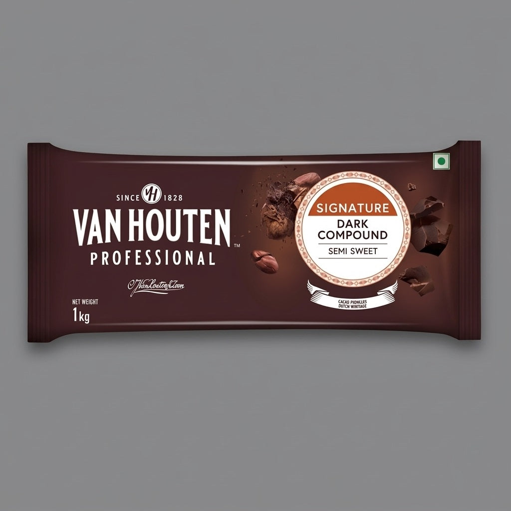 Van Houten Semi Sweet Dark Compound Chocolate Slab 1kg | Premium Chocolate Compound for Baking & Desserts
