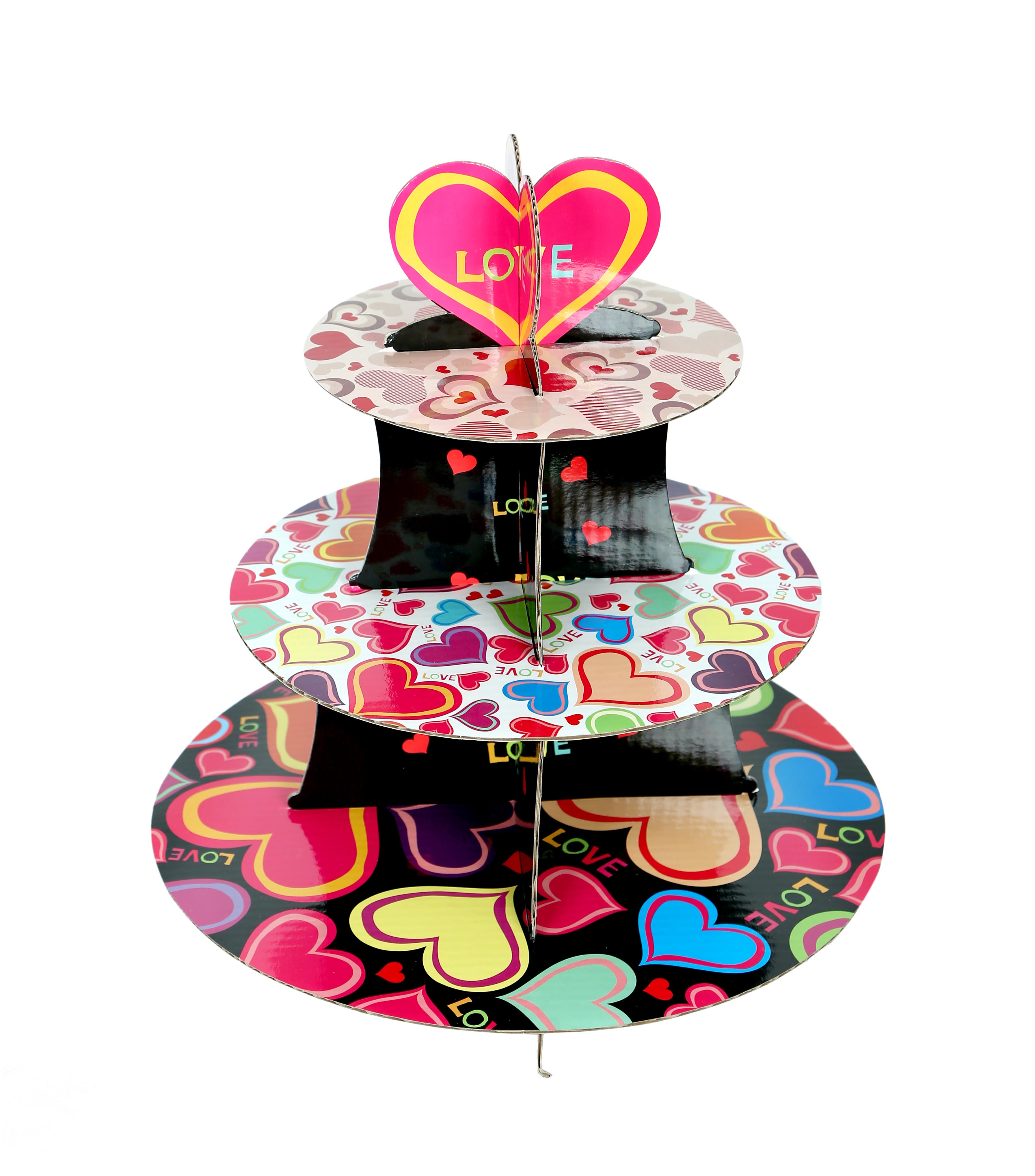 3 Tier Round Cupcake Stand | Black and pink Colour Empty Paperboard Cupcake | Stand Cupcake Paper Tier Cardboard Stand for Pastries Cookies Birthday Party Cupcake Stand